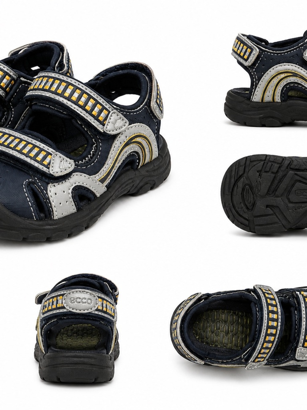 Ecco Kids Navy, Gray and Yellow Outdoor Sport Sandals